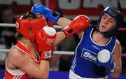 5 March 2010; Kelly Harrington, West Finglas, right, in action against Jessica Lyons, St Francis, Limerick, during their elite women's 69kg final bout. National Men's & Women's Elite National Championships 2010 Finals - Friday, National Stadium, Dublin. Picture credit: Stephen McMahon / SPORTSFILE