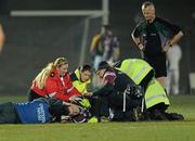 6 March 2010; David Duffy, Westmeath, is attended to by medics on the pitch. Allianz GAA Football National League, Division 2, Round 3, Meath v Westmeath, Pairc Tailteann, Navan, Co. Meath. Photo by Sportsfile