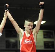 6 March 2010; Gary Molloy, Moate, is victorious over Conor Ahern, Baldoyle, following their men's elite 51kg final bout. Men's Elite & Women's Novice National Championships 2010 Finals - Saturday Evening Session, National Stadium, Dublin. Picture credit: Stephen McCarthy / SPORTSFILE