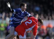 7 March 2010; Dermot Carlin, Tyrone, in action against Vincent Corey, Monaghan. Allianz GAA Football National League, Division 1, Round 3, Monaghan v Tyrone, Inniskeen GAA Grounds, Inniskeen, Co. Monaghan. Picture credit: Brian Lawless / SPORTSFILE