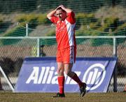 7 March 2010; Ryan McMenamin, Tyrone, reacts to a missed chance. Allianz GAA Football National League, Division 1, Round 3, Monaghan v Tyrone, Inniskeen GAA Grounds, Inniskeen, Co. Monaghan. Picture credit: Brian Lawless / SPORTSFILE