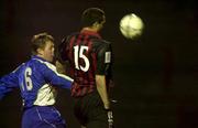 27 April 2001; Tom Mohan of Finn Harps in action against Dave Morrison of Bohemians during the Eircom League Premier Division match between Bohemians and Finn Harps at Dalymount Park in Dublin. Photo by David Maher/Sportsfile