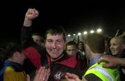 Longford Town manager Stephen Kenny celebrates after the FAI Harp Lager Cup Semi-Final Replay match between Longford Town and Waterford Town at Flancare Park in Longford. Photo by David Maher/Sportsfile