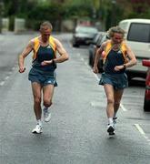 27 April 2001; Dublin Marathon pace team members Derek Quinn and Gary Clarke during a training run in Dublin. Photo by Brendan Moran/Sportsfile