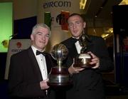 29 April 2001; Glen Crowe of Bohemians is presented with the eircom Players' Player of the Year Award by Gerry O'Sullivan, Director of eircom Group Corporate Relations, left. Photo by Ray McManus/Sportsfile