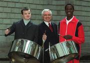 30 April 2001; Minister for Sport, Dr James McDaid, TD, with Sammy Harvey, Special Olympics Letterkenny, left, and Michael Alleyne, a member of the Trinidad & Tobago Special Olympics team who will be hosted by Letterkenny, at the 2003 Special Olympics World Games Host Town programme launch at the Bank of Ireland's Arts Centre in Dublin. Photo by Ray McManus/Sportsfile