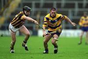 29 April 2001; Barry Murphy of Clare in action against Noel Hickey of Kilkenny during the Allianz GAA National Hurling League Division 1 Semi-Final match between Clare and Kilenny at Semple Stadium in Thurles, Tipperary. Photo by Brendan Moran/Sportsfile