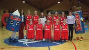 1 May 2001; The Scoil Mhuire, Carrick-on-Suir, team before the Cadbury's Time Out All-Ireland Cadette B Schools Final match between Loreto College Navan and Scoil Mhuire Carrick On Suir at the National Basketball Arena in Tallaght, Dublin. Photo by Brendan Moran/Sportsfile