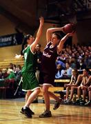 1 May 2001; Kate Dillon of Loreto Abbey in action against Ciara Mage of Scoil Dara Cadbury's Time Out All Ireland Schools &quot;C&quot; Final between Loreto Abbey Dalkey, Dublin, and Scoil Dara Kilcock, Kildare at the National Basketball Arena in Tallaght, Dublin. Photo by Brendan Moran/Sportsfile