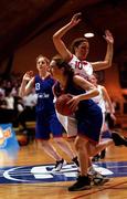 2 May 2001; Aoife O'Dwyer of Scoil Ruain in action against Faye Harrington of Presentation Thurles during the Cadbury's Time Out All-Ireland Senior &quot;A&quot; Schools Final match between Presentation Thurles and Scoil Ruain Killenaule National Basketball Arena in Tallaght, Dublin. Photo by Brendan Moran/Sportsfile
