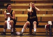 1 May 2001; The Rathmore Community School captain Michelle Murphy, left, and Caitriona O'Sullivan watch the closing stages of the Cadbury's Time Out All-Ireland Girls Senior &quot;C&quot; Final match between St Joseph's, Stanhope St v Rathmore Community School at the National Basketball Arena in Tallaght, Dublin. Photo by Brendan Moran/Sportsfile