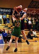2 May 2001; Marie Breen of St Mary's Mallow is tackled by Eileen O'Connor of St Joseph's during the Cadbury's Time Out All-Ireland Senior &quot;A&quot; Schools Final match between St Joseph's Castleisland v St Mary's Mallow at the National Basketball Arena in Tallaght, Dublin. Photo by Brendan Moran/Sportsfile