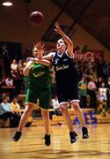 2 May 2001; Marie Breen of St Mary's Mallow in action against Mary Ellen Scanlon of St Joseph's during the Cadbury's Time Out All-Ireland Senior &quot;A&quot; Schools Final match between St Joseph's Castleisland v St Mary's Mallow at the National Basketball Arena in Tallaght, Dublin. Photo by Brendan Moran/Sportsfile