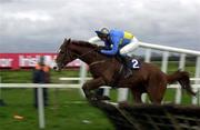 24 April 2001; Joe Cullen, with Ruby Walsh up, jump the last during the Winning Fair Champion Novice Hurdle at Leopardstown Racecourse in Dublin. Photo by Matt Browne/Sportsfile