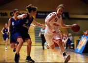2 May 2001; Grainne Dwyer of Presentation Thurles in action against Aoife O'Dwyer of Scoil Ruain during the Cadbury's Time Out All-Ireland Senior &quot;A&quot; Schools Final match between Presentation Thurles and Scoil Ruain Killenaule National Basketball Arena in Tallaght, Dublin. Photo by Brendan Moran/Sportsfile