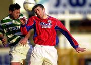 2 May 2001; Owen Heary of Shelbourne in action against Brian Byrne of Shamrock Rovers during the Eircom League Premier Division match between Shelbourne and Shamrock Rovers at Tolka Park in Dublin. Photo by David Maher/Sportsfile