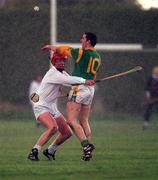 29 April 2001; Fergus McMahon of Meath in action against Mark Hennessey of Kildare during the Guinness Leinster Senior Hurling Championship Preliminary Round match between Kildare and Meath at Conneff Park in Clane, Kildare. Photo by Aoife Rice/Sportsfile