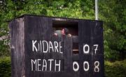 29 April 2001; The scorekeeper adjusts the scoreboard prior to the Guinness Leinster Senior Hurling Championship Preliminary Round match between Kildare and Meath at Conneff Park in Clane, Kildare. Photo by Aoife Rice/Sportsfile