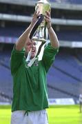 5 May 2001; The St Colman's captain Brian Carey lifts the cup after the All-Ireland Colleges Senior 'A' Final match between Gort Community School and St Colman's Fermoy at Croke Park in Dublin. Photo by Ray McManus/Sportsfile