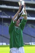 5 May 2001; The St Colman's captain Brian Carey lifts the cup after the All-Ireland Colleges Senior 'A' Final match between Gort Community School and St Colman's Fermoy at Croke Park in Dublin. Photo by Ray McManus/Sportsfile