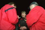 26 April 2001; Longford Town manager Stephen Kenny is interviewed by journalists after the FAI Harp Lager Cup Semi-Final Replay match between Longford Town and Waterford Town at Flancare Park in Longford. Photo by Damien Eagers/Sportsfile