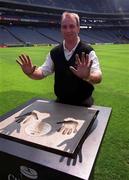 10 May 2001; DJ Carey, last seasons &quot;Hurler of the Year', was honoured again for his exploits of the summer of 2000 at the launch of the 2001 Guinness All Ireland Championship. DJ received the 'Giants of Hurling' treatment when his handprints and signature were captured in concrete at a function held in Croke Park. The completed concrete artwork is being presented to the City of Kilkenny where it will be permanently located. Photo by Ray McManus/Sportsfile