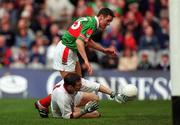 29 April 2001; Michael Moyles of Mayo has his shot saved by Galway goalkeeper Padraig Lally during the Allianz GAA National Football League Division 1 Final match betweem Mayo and Galway at Croke Park in Dublin. Photo by Ray Lohan/Sportsfile