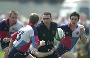 12 May 2001; Mick Lynch of Young Munster races clear of Robin Morrow, 15, and Ross Collins of Belfast Harlequins during the AIB All-Ireland League Division 1 match between Young Munster RFC and Belfast Harlequins RFC at Tom Clifford Park in Dooradoyle, Limerick. Photo by Brendan Moran/Sportsfile