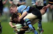 12 May 2001; Mike Devine of Buccaneers is tackled by Denver Rumney of Galwegians during the AIB All-Ireland League Division 1 match between Galwegians and Buccaneers at Crowley Park in Galway. Photo by Damien Eagers/Sportsfile