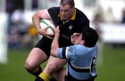 12 May 2001; Colm Rigney of Buccaneers is tackled by Barry Gavin of Galwegians during the AIB All-Ireland League Division 1 match between Galwegians and Buccaneers at Crowley Park in Galway. Photo by Damien Eagers/Sportsfile