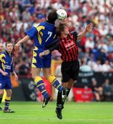 13 May 2001; Kevin Hunt of Bohemians in action against Stephen Kelly of Longford Town during the Harp Lager FAI Cup Final match between Bohemians and Longford Town at Tolka Park in Dublin. Photo by Pat Murphy/Sportsfile