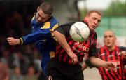 13 May 2001; Glen Crowe of Bohemians in action against Paul McNally of Longford Town during the Harp Lager FAI Cup Final match between Bohemians and Longford Town at Tolka Park in Dublin. Photo by David Maher/Sportsfile