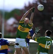 13 May 2001; Donal Daly of Kerry contests a high ball with Kevin Mulryan of Tipperary during the Bank of Ireland Munster Senior Football Championship Quarter-Final match between Tipperary and Kerry at Ned Hall Park in Clonmel, Tipperary. Photo by Brendan Moran/Sportsfile