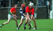 29 April 2001; Fionan O'Sullivan of Laois in action against Edward Coady of Carlow during the Guinness Leinster Senior Hurling Championship Preliminary Round match between Carlow and Laois at Dr Cullen Park in Carlow. Photo by Damien Eagers/Sportsfile