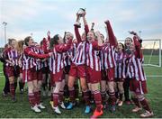 15 March 2016; NUI Galway captain Jennifer Byrne lifts the cup alongside her team-mates. WSCAI Premier Division Final, IT Carlow v NUI Galway, University of Limerick, Limerick. Picture credit: Sam Barnes / SPORTSFILE