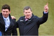 16 March 2016; Trainer Gordon Elliott, right, in the parade ring after sending out Diamondking to win the Coral Cup Hurdle. Prestbury Park, Cheltenham, Gloucestershire, England. Picture credit: Cody Glenn / SPORTSFILE