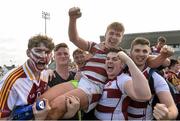 16 March 2016; Colaiste Iognaid captain Morgan Codyre is lifted up by supporters at the end of the game. 2016 Top Oil Schools Senior Cup Final, Colaiste Iognaid v Garbally College, The Sportsground, College Road, Galway. Picture credit: David Maher / SPORTSFILE