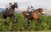 16 March 2016; Eventual winner Any Currency, right, with Aidan Coleman up, clears the final fence ahead of Bless The Wings, with J.J. Codd up, on their way to winning the Glenfarclas Cross Country Steeple Chase. Prestbury Park, Cheltenham, Gloucestershire, England. Picture credit: Cody Glenn / SPORTSFILE