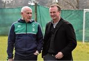 17 March 2016; Ireland team manager Mick Kearney and Northern Ireland football manager Michael O'Neill, right, watch on during squad training. Carton House, Maynooth, Co. Kildare. Picture credit: David Maher / SPORTSFILE