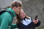 17 March 2016; Ireland supporter Jennifer Malone, from Clane, Co. Kildare, with Andrew Trimble, before the start of squad training. Carton House, Maynooth, Co. Kildare. Picture credit: David Maher / SPORTSFILE