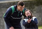 17 March 2016; Ireland supporter Jennifer Malone, from Clane, Co. Kildare, with Robbie Henshaw, before the start of squad training. Carton House, Maynooth, Co. Kildare. Picture credit: David Maher / SPORTSFILE