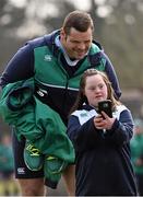 17 March 2016; Ireland supporter Jennifer Malone, from Clane, Co. Kildare, with Mike Ross, before the start of squad training. Carton House, Maynooth, Co. Kildare. Picture credit: David Maher / SPORTSFILE