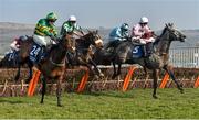 17 March 2016; Mall Dini, second left, with Davy Russell up, jumps the last alongside Rathpatrick, left, with Niall Madden up, and Arpege D'Alene, right, with Sean Bowen up, on their way to winning the Pertemps Network Final. Prestbury Park, Cheltenham, Gloucestershire, England. Picture credit: Seb Daly / SPORTSFILE