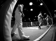 19 February 2010; Luke Keeler, Crumlin, blue, and Andrew Jennings, St Matthews, red, during their their 75kg bout. National Mens and Womens Elite National Boxing Championships, Preliminary Rounds, National Stadium, Dublin. Picture credit: Stephen McCarthy / SPORTSFILE