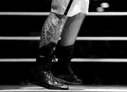 27 February 2010; A general view of a tattoo on the leg of Paul Courtney, Lucan, during his 91+kg noivce quarter final with Rafal Bronkal, Eagle. National Mens Elite Championships Semi-Finals - Saturday, National Stadium, Dublin. Picture credit: Stephen McCarthy / SPORTSFILE