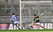 17 March 2016; Andrew Kerin, Ballyboden St Endas, scores his side's second goal of the game past Castlebar Mitchels goalkeeper Rory Byrne. AIB GAA Football All-Ireland Senior Club Championship Final, Ballyboden St Endas, Dublin, v Castlebar Mitchels, Mayo. Croke Park, Dublin. Picture credit: Ramsey Cardy / SPORTSFILE