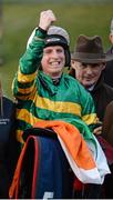 17 March 2016; Jamie Codd celebrates after winning the Fulke Walwyn Kim Muir Challenge Handicap Steeple Chase on Cause of Causes. Prestbury Park, Cheltenham, Gloucestershire, England. Picture credit: Seb Daly / SPORTSFILE