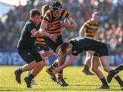 17 March 2016;  Pierce McLernon, RBAI, is tackled by  Nicolai Koplewsky and Jack Howard, Campbell College. Danske Bank Ulster Schools' Cup Final, RBAI v Campbell College, Kingspan Stadium, Ravenhill Park, Belfast. Picture credit: John Dickson / SPORTSFILE