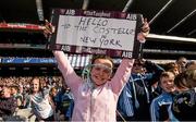 17 March 2016; Na Piarsaigh supporter Grace Costello, from Greystones, sends a message to New York. AIB GAA Hurling All-Ireland Senior Club Championship Final, Na Piarsaigh, Limerick, v Ruairí Óg Cushendall, Antrim. Croke Park, Dublin. Picture credit: Ray McManus / SPORTSFILE