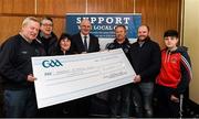 17 March 2016; GAA Vice President and Chairman of Leinster Council John Horan, 4th from left, makes a presentation to Mungret St Pauls GAA Club, Mungret, Limerick, members, left to right, Ramie Donnelly, Maurice Walsh, Kathleen Dowling, Kevin O'Hagan, Conor O'Brien and Dara O'Hagan, during the presentation of prizes to the winners of the GAA National Club Draw. Nally Suite, Croke Park, Dublin. Picture credit: Ray McManus / SPORTSFILE